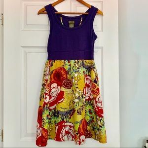 Navy & Floral A Line Tank Dress Anthropologie XS